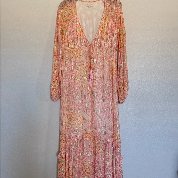 Ciebon Crissta Metallic Print Light Pink Long Sleeve Maxi Dress Size XS - Picture 1 of 8
